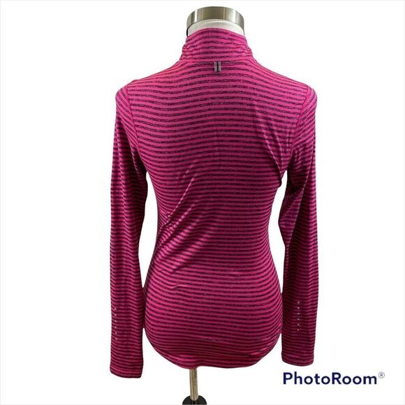 Ladies Nike Running Dri-Fit Long Sleeved 1/4 Zipper Top Pink and Grey Striped XS - Picture 6 of 16